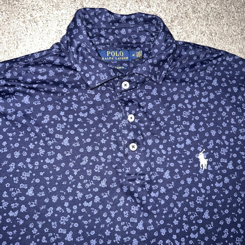 Polo Ralph Lauren Floral Polo Shirt Sz Medium Men's Blue Classic Fit SOFT Golf
